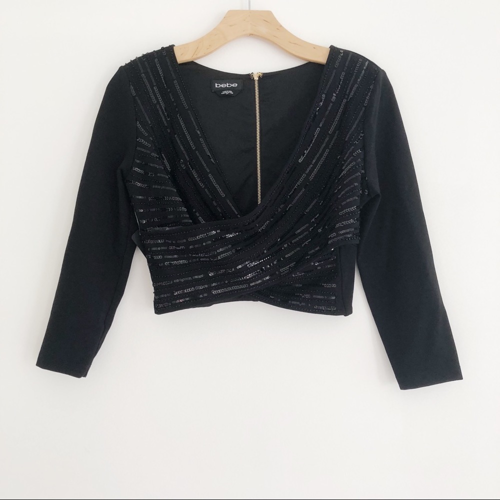 NWT Bebe Black Sequin Crop Top